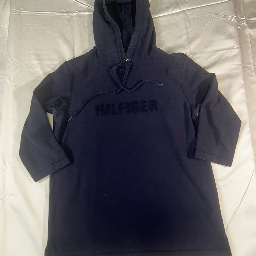 Navy Blue Vintage Tommy Hilfiger Hoodie 90’s 3/4 sleeve